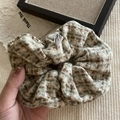 Classic plaid tweed scrunchie in beige and green tones, stylish hair accessory for women - Green Coffee Striped Scrunchie (2#)