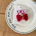 Set elastico con fiocco di velluto rosso e molletta con fragola per bambine su carta - Coppia di Elastici per Capelli con Fiocco Rosso