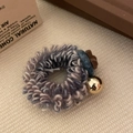 Cute fuzzy bear hair tie with colorful yarn knit and golden bead on cream fabric - Purple Coiled with Golden Bead