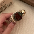 Cute teddy bear bell hair tie with beige woven cord and plush animal decoration - Off-white Coiled with Golden Bead