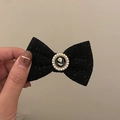 Pinza para el pelo de lazo en tweed negro con perla y rosa estilo vintage francés - Black Bow Black Flower