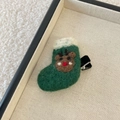 Barrette de Noël en laine feutrée faite main avec chaussette verte et motif renne - Pince à Cheveux Chaussette de Noël Verte (1#)