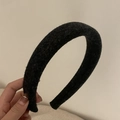 Vintage wide black wool headband for women with thick sponge padding for hair styling - Black