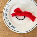 Handmade red knitted bow hair tie with elastic band for festive New Year styling - Red Large Bow Hair Tie