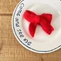 Handmade festive red knit bow hair clip for women and kids in soft plush material - Red Knit Bow Duckbill Clip