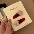 Festive burgundy velvet hair clips with golden glitter star charms for Chinese New Year - Gold Star Red Hair Clip Pair