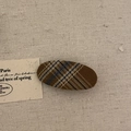 Fermaglio per capelli retrò a scacchi marroni con design ovale in tessuto su lino - Stile Plaid Caffè