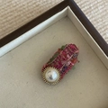Pinza para el pelo de tweed rosa con perla grande y borde dorado estilo retro - 10# Perla Ovalada Morada