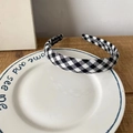 Cerchietto fatto a mano a quadretti bianchi e neri in tessuto con etichetta tessuta - Stile a Quadretti Piccoli Bianchi e Neri (11#)