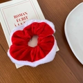 Christmas plush hair scrunchie in red and white velvet for festive holiday styling - White Plush Red Hair Tie (41#)