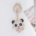 Sparkly crystal panda keychain with pink bow and golden lobster clasp for women bag - Cartoon Panda / Pink