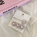 Lot de barrettes à cheveux coeur en cristal rose sur support en alliage argenté - Barrettes Cœur Roses