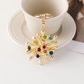 Irregular golden flower keychain with colorful gemstones and metal lobster clasp - Irregular Splash Multi-Color Rhinestone Inlaid (6205)