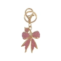 Porte-clés élégant nœud en strass roses avec lettre D et fermoir doré scintillant - Rose