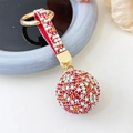 Sparkling crystal ball keychain in red and white rhinestones with gold-tone ring - Red White