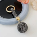 Exquisite key ring with round ball in black rhinestones and gold alloy hardware - Gun Grey