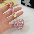 Luxe hart sleutelhanger met roze en witte kristallen aan gouden ring voor tassen - Roze & Wit