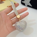 Chic heart-shaped keychain with colorful rhinestones and white leather strap - AB White