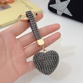 Sparkling dark gray rhinestone heart keychain with gold ring and glittery strap - Gun Grey