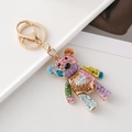 Bunter Teddybär Schlüsselanhänger mit Strasssteinen und goldenem Metallkarabiner - Rosa Serie
