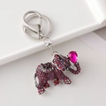 Porte-clés éléphant avec strass violets et gemme rose en forme de goutte d'eau - Rouge Rose
