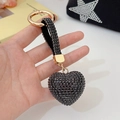 Exquisite black rhinestone heart keychain with gold ring and sparkling hand-held strap - Black