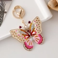 Portachiavi a farfalla vintage con smalto colorato e strass luminosi per borse e chiavi - Rosa