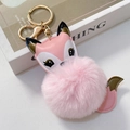 Simpatico portachiavi a volpe rosa con pompon in ecopelliccia e gancio a moschettone oro - Rosa