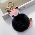 Portachiavi a volpe rosa in finta pelle con grande pompon nero e gancio dorato - Nero