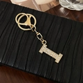 Golden letter I keychain with sparkling crystal rhinestones for handbags and purses - Letter I
