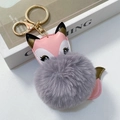 Portachiavi a volpe in pelliccia sintetica rosa e grigia con anello dorato per borse - Grigio