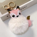 Portachiavi a pallina di peluche a forma di volpe con dettagli dorati e coda soffice - Bianco