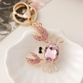 Portachiavi a forma di granchio dorato con strass rosa e cristalli per borsa - Rosa