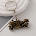 Creative motorcycle keychain with bronze finish and silver rings for men - Antique Gold