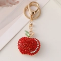 Funkelnder roter Apfel-Schlüsselanhänger mit Strass, grünem Blatt und goldener Schließe - Roter Apfel