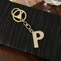 Golden letter P keychain with sparkling rhinestones and metal lobster clasp for bags - Letter P