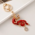 Portachiavi con drago cinese dorato con smalto rosso e strass luccicanti eleganti - Rosso