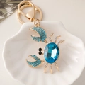 Portachiavi a forma di granchio dorato con pietra blu e strass lucidi per borse donna - Blu
