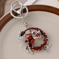 Red enamel and silver alloy dragon zodiac keychain with sparkling rhinestones decoration - Silver Color Red