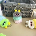 Cute colorful caterpillar plush keychain for bags with mini sunglasses and furry pom-poms - Grey Head