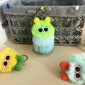 Cute plush caterpillar keychain with sunglasses in colorful gradient color schemes - Green Head Blue Tail