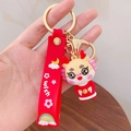 Cartoon red dragon zodiac keychain with gold ring and red wish strap for bags - Good Fortune