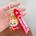 Cartoon red dragon keychain with orange persimmon and lucky wrist strap for keys - Success