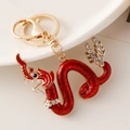 Chinese draak sleutelhanger met rood emaille en fonkelende kristallen gouden afwerking - Rood