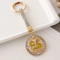 Goldener China-Drache Schlüsselanhänger mit gelben Strasssteinen und Federringverschluss - Lanyard-Stil / Gelber Riemen-Stil