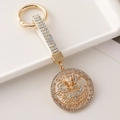 Goldener Drachen-Schlüsselanhänger mit glitzernden Strasssteinen und rundem Anhänger - Lanyard-Stil / Weißer Riemen-Stil