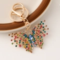 French vintage gold butterfly keychain with colorful rhinestones and lobster clasp - Rainbow