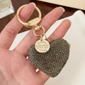 Sparkling dark gray rhinestone heart keychain with gold ring and engraved round tag - Gray