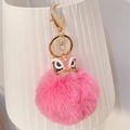 Portachiavi con pompon rosa danza del leone con strass luccicanti e fibbia in metallo oro - Rosa