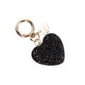 Sparkling black rhinestone heart keychain with elegant gold hardware and spring clip - Black